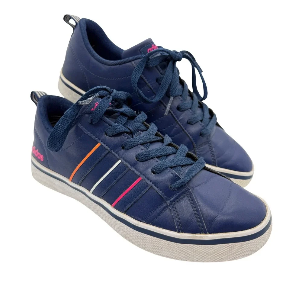 Adidas VS Pace Sneakers Women‎ Size 7 Navy Blue Pink Orange Stripes Retro Shoes